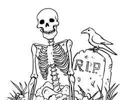 Coloriage squelette cimetiere