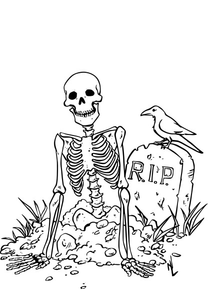 Coloriage squelette cimetiere